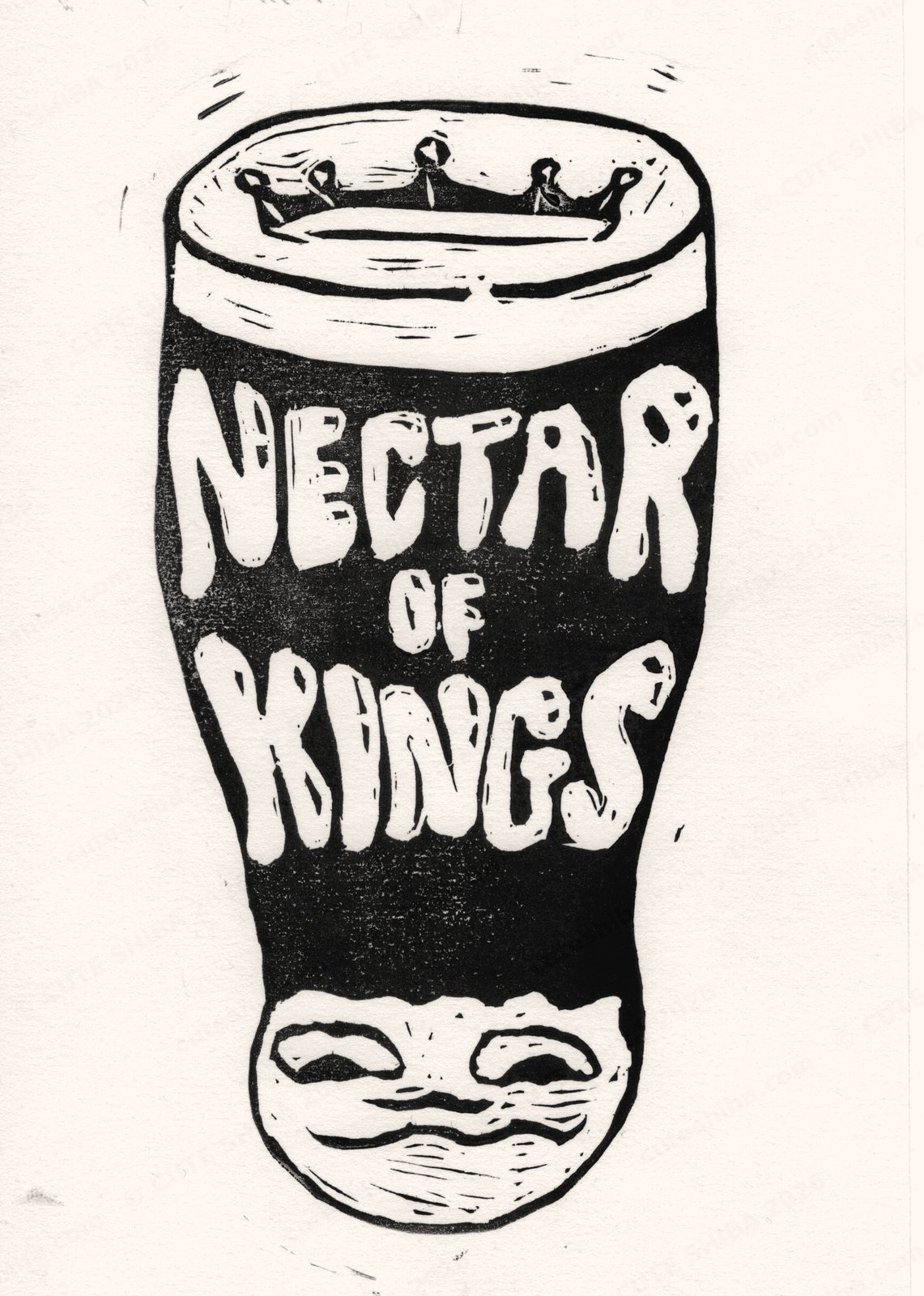 Nectar of Kings stout pint lino print by Cute Shiba